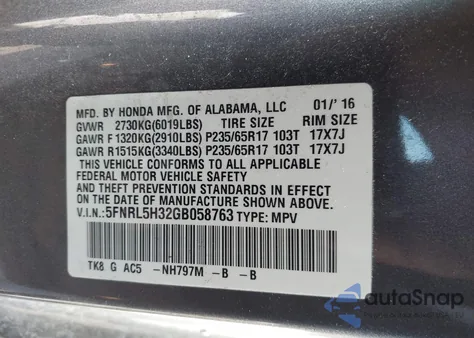 2016 Honda Odyssey Se из США, поврежденный, VIN 5FNRL5H32GB058763